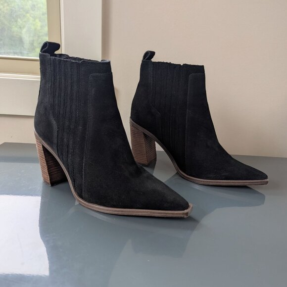 Vince Camuto black Suede Western Cowboy Bootie Chunky Heel - Picture 2 of 15